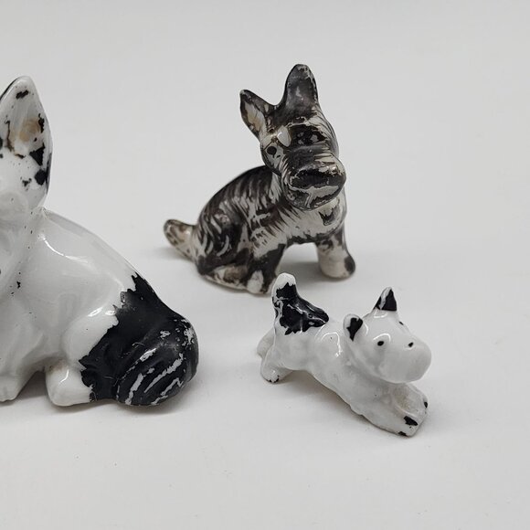 Vintage Ceramic Scottie Dog Figurines Set Of 6 Black & White Miniatures Japan - Picture 4 of 8